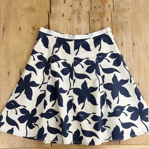 Banana Republic A Line Skirt Cotton Linen Blue Cream Floral Size 8